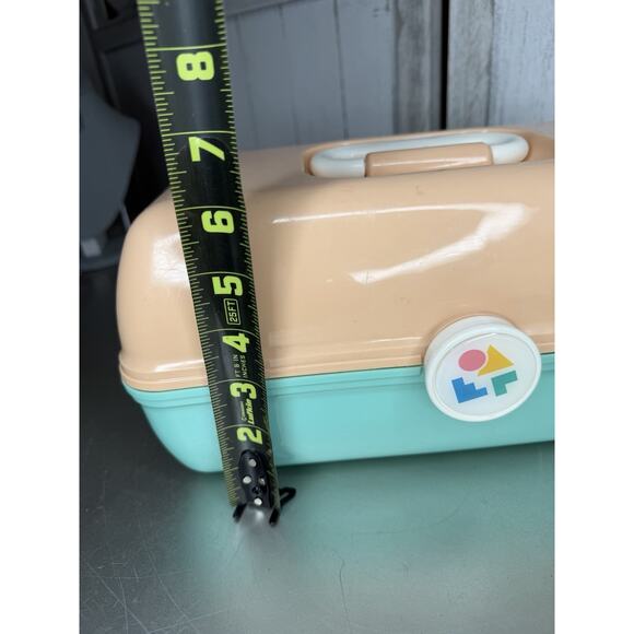 Vintage Y2K Caboodle Makeup Case USA Organizer Peach Teal Two Tier & Mirror - Picture 8 of 8